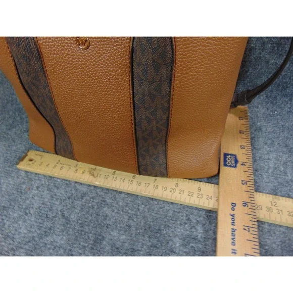 Michael Kors Mercer Small Satchel Bag Brown Monogram Pebble Leather - Picture 3 of 16